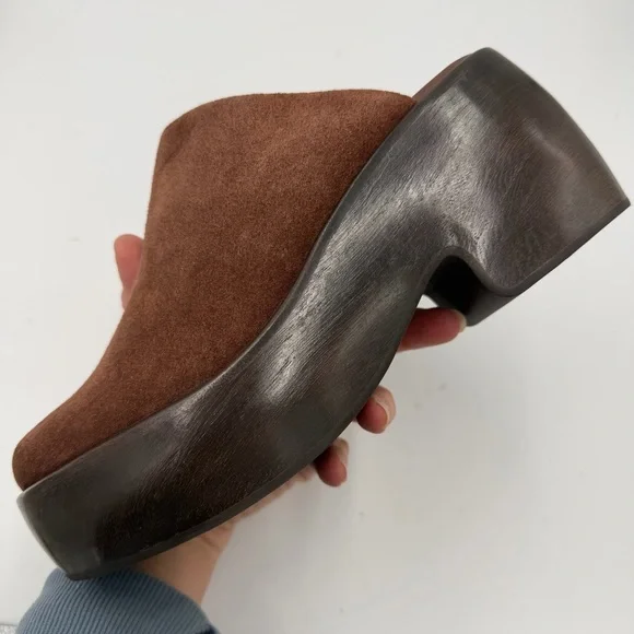 NEW Everlane Dark Umber Brown Suede Wooden Puffa Platform Clog 7 - Picture 8 of 16